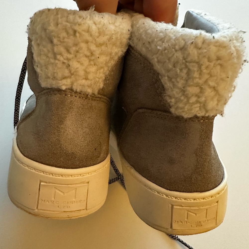 Marc Fisher Taupe Suede ankle boot with Cream Sole - Picture 4 of 9